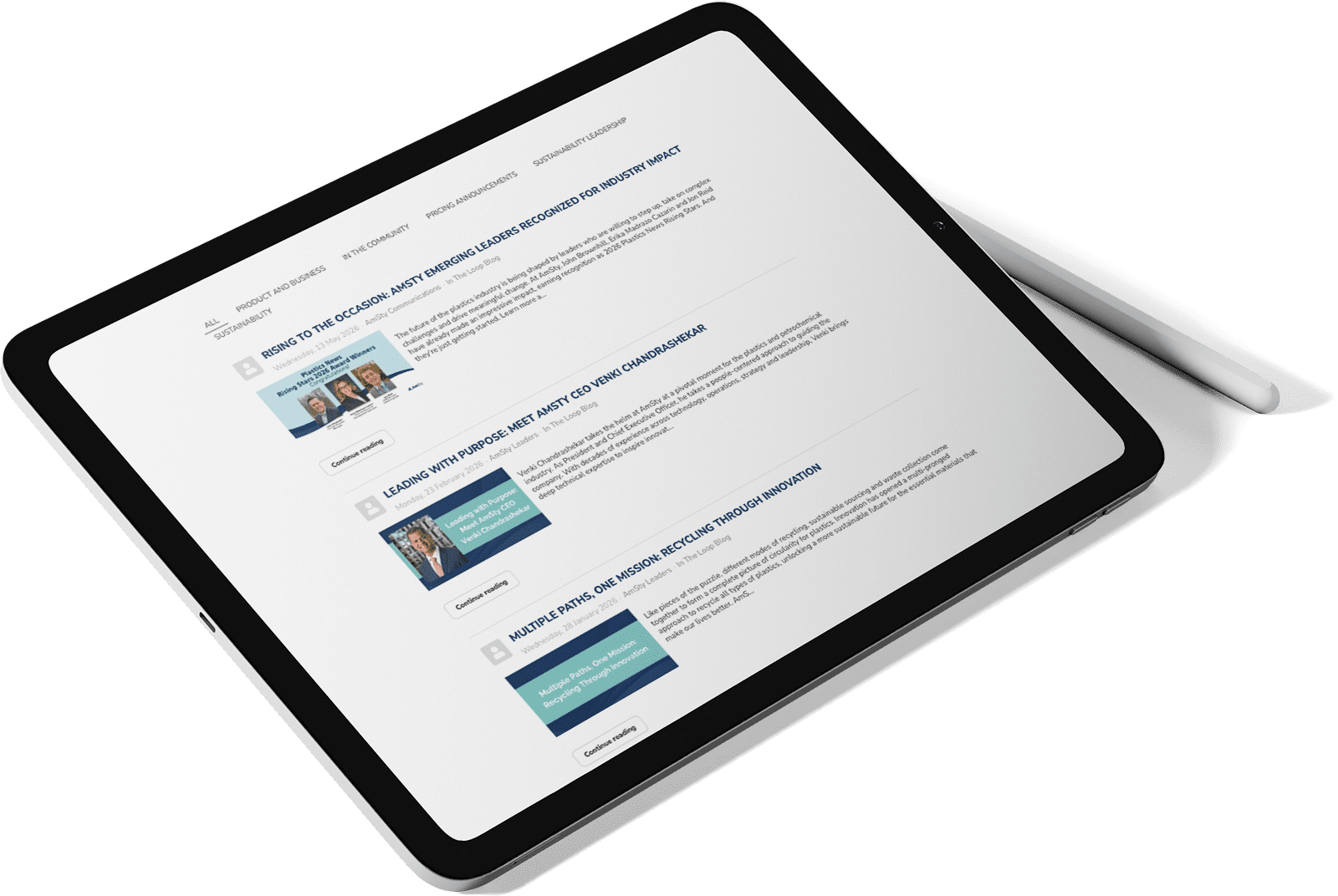 Screenshot of website shows recent articles